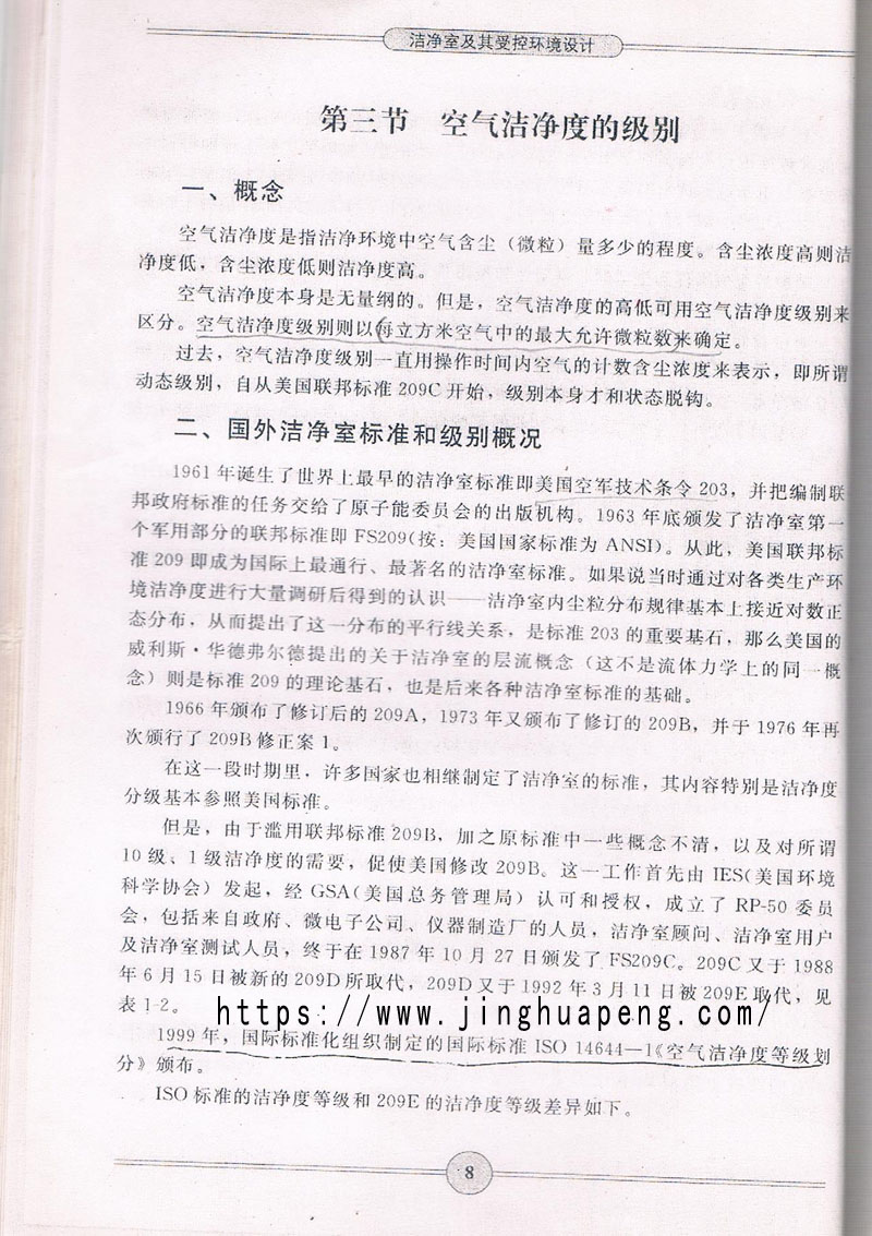 空气洁净度级别标准、概念摘自《洁净室及期受控环境设计》一书。